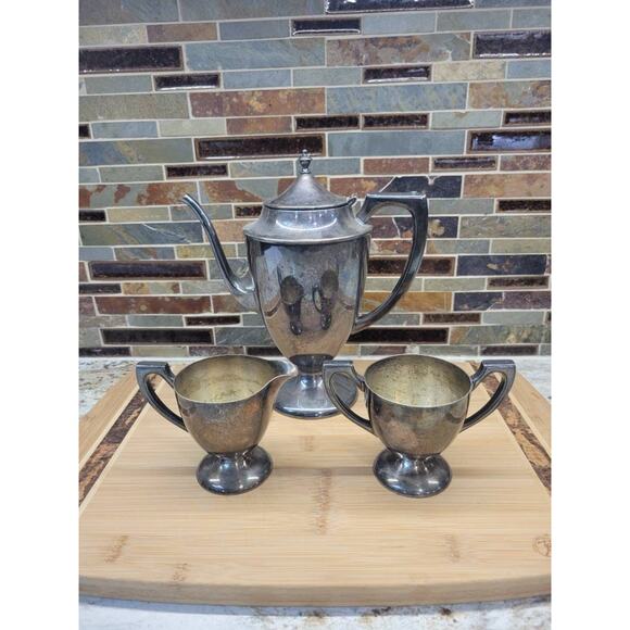 Vintage Coffee Service, Silver Plate, Server Pot, Sugar Creamer Set - Picture 1 of 7